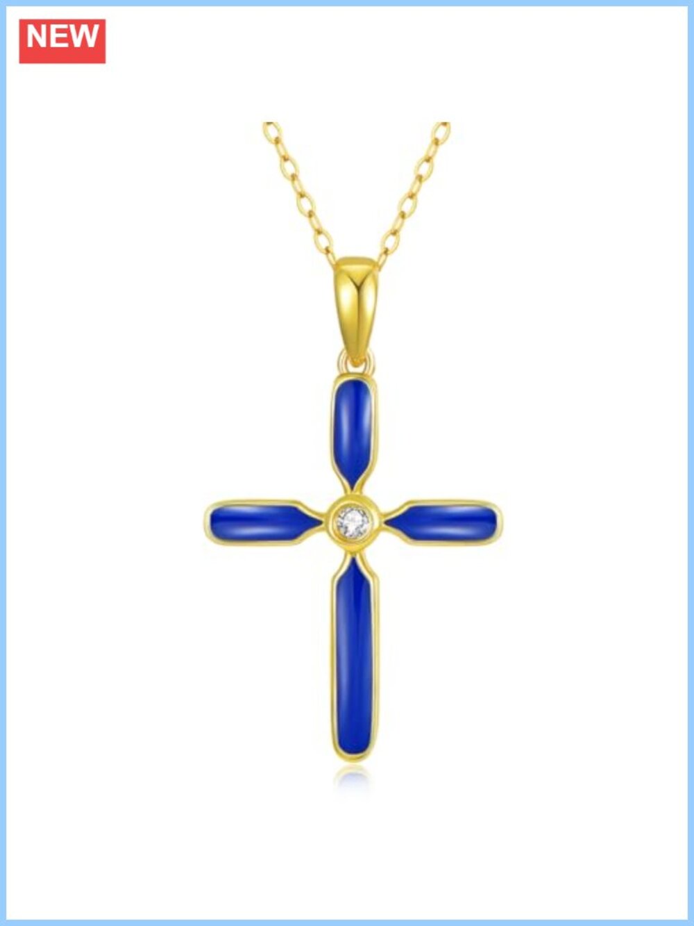 14K Gold Cross Pendant Necklace with Moissanite 16-18 Inches